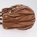 Miu Miu Vitellolux Matelasse Hand Bag Leather 2way Brown Gold Tone Auth 211028V-5