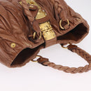 Miu Miu Vitellolux Matelasse Hand Bag Leather 2way Brown Gold Tone Auth 211028V-7