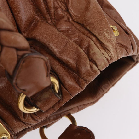 Miu Miu Vitellolux Matelasse Hand Bag Leather 2way Brown Gold Tone Auth 211028V