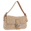 FENDI Zucca Canvas Mamma Baguette Shoulder Bag Wool Beige Silver Auth 211029V-1