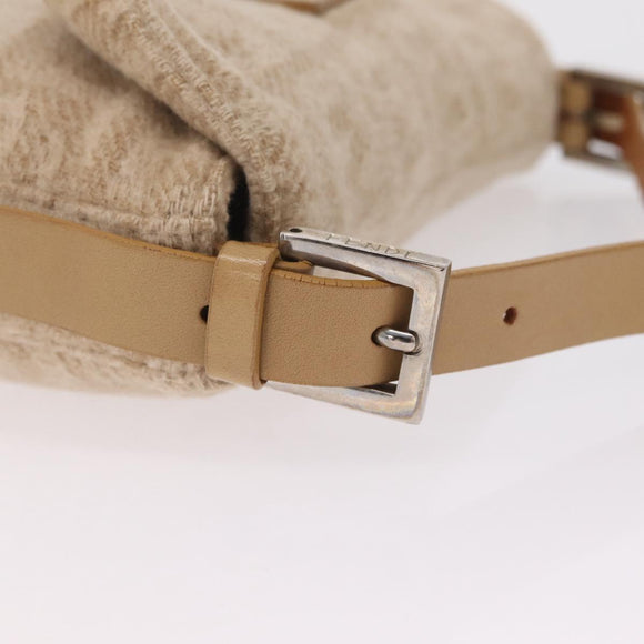 FENDI Zucca Canvas Mamma Baguette Shoulder Bag Wool Beige Silver Auth 211029V