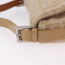 FENDI Zucca Canvas Mamma Baguette Shoulder Bag Wool Beige Silver Auth 211029V-12