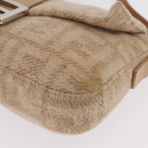 FENDI Zucca Canvas Mamma Baguette Shoulder Bag Wool Beige Silver Auth 211029V