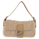 FENDI Zucca Canvas Mamma Baguette Shoulder Bag Wool Beige Silver Auth 211029V-2