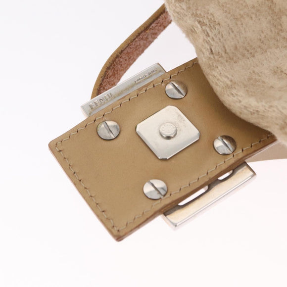FENDI Zucca Canvas Mamma Baguette Shoulder Bag Wool Beige Silver Auth 211029V