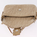 FENDI Zucca Canvas Mamma Baguette Shoulder Bag Wool Beige Silver Auth 211029V-22