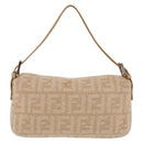 FENDI Zucca Canvas Mamma Baguette Shoulder Bag Wool Beige Silver Auth 211029V-3