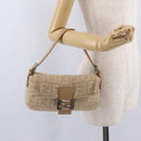 FENDI Zucca Canvas Mamma Baguette Shoulder Bag Wool Beige Silver Auth 211029V-30