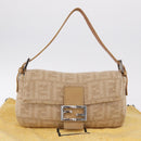 FENDI Zucca Canvas Mamma Baguette Shoulder Bag Wool Beige Silver Auth 211029V-31