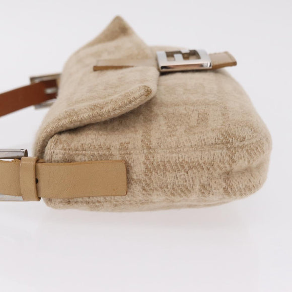 FENDI Zucca Canvas Mamma Baguette Shoulder Bag Wool Beige Silver Auth 211029V