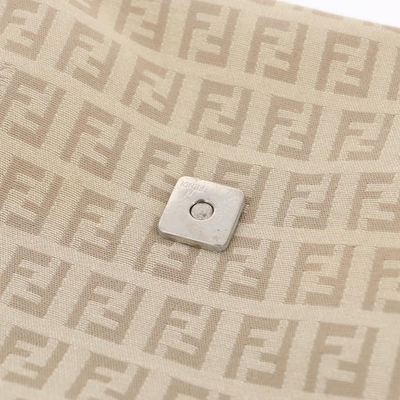 FENDI Zucchino Canvas Shoulder Bag Beige Silver 8BT075 Auth 211031