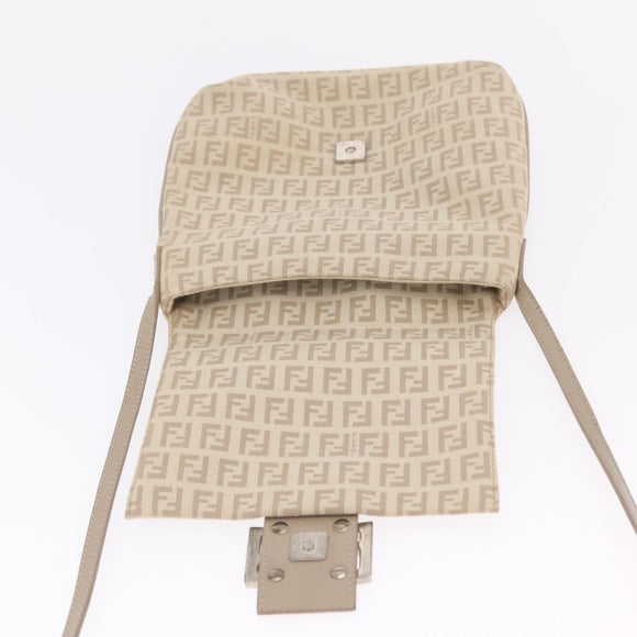 FENDI Zucchino Canvas Shoulder Bag Beige Silver 8BT075 Auth 211031