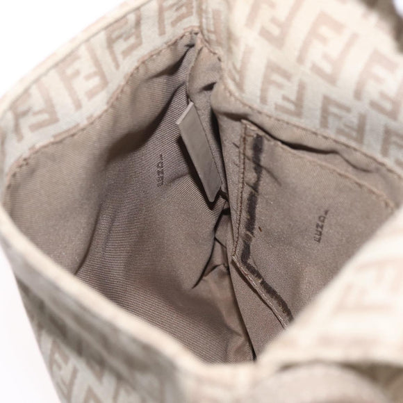 FENDI Zucchino Canvas Shoulder Bag Beige Silver 8BT075 Auth 211031