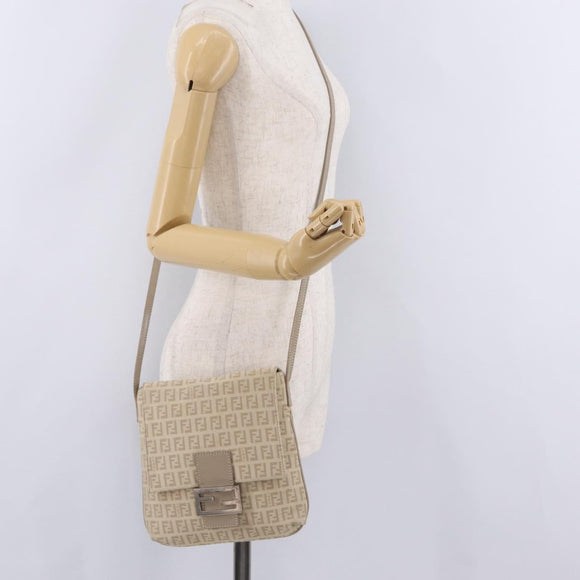 FENDI Zucchino Canvas Shoulder Bag Beige Silver 8BT075 Auth 211031