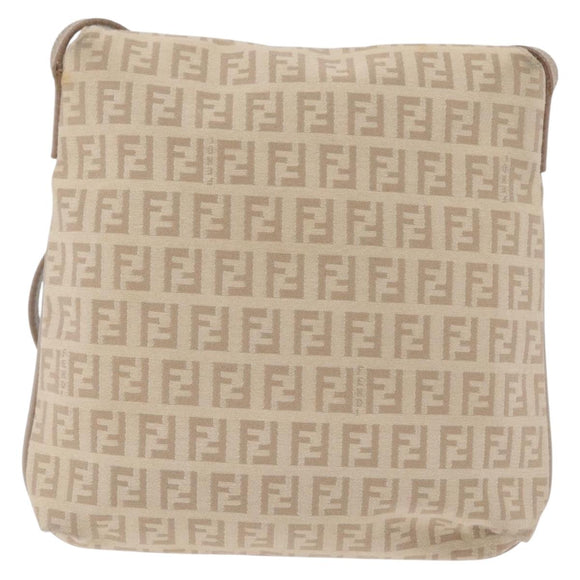 FENDI Zucchino Canvas Shoulder Bag Beige Silver 8BT075 Auth 211031