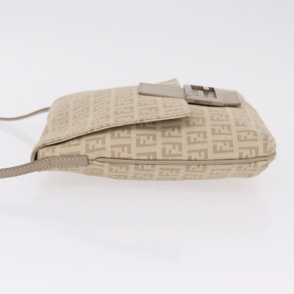 FENDI Zucchino Canvas Shoulder Bag Beige Silver 8BT075 Auth 211031