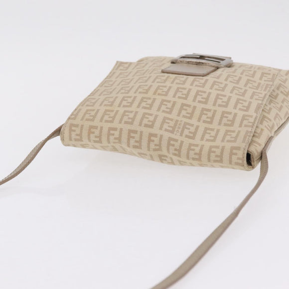 FENDI Zucchino Canvas Shoulder Bag Beige Silver 8BT075 Auth 211031