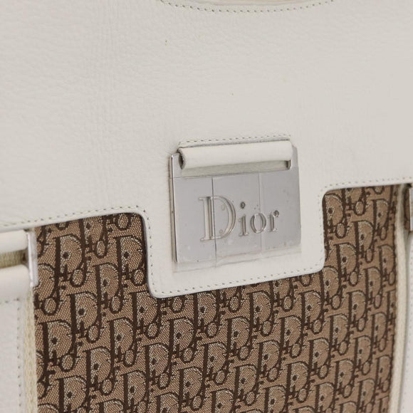Christian Dior Trotter Canvas Tote Bag Beige Silver Auth 211034V