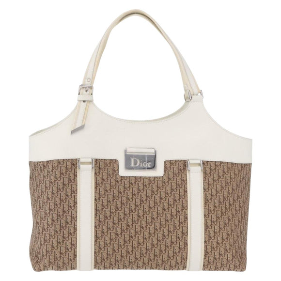 Christian Dior Trotter Canvas Tote Bag Beige Silver Auth 211034V