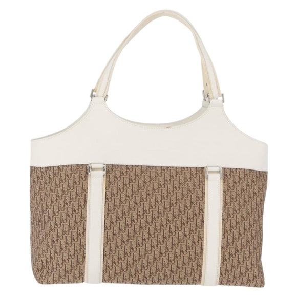 Christian Dior Trotter Canvas Tote Bag Beige Silver Auth 211034V