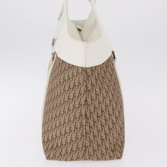 Christian Dior Trotter Canvas Tote Bag Beige Silver Auth 211034V