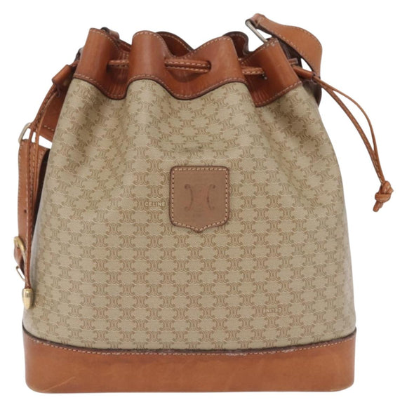CELINE Macadam Shoulder Bag PVC Beige Gold Tone Auth 211036