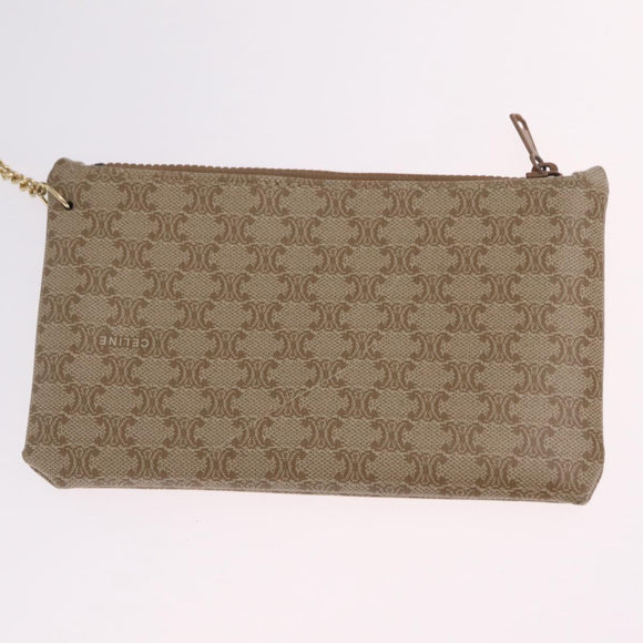 CELINE Macadam Shoulder Bag PVC Beige Gold Tone Auth 211036