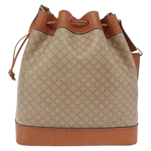 CELINE Macadam Shoulder Bag PVC Beige Gold Tone Auth 211036