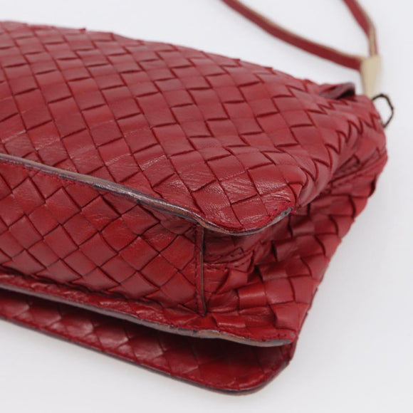 Bottega Veneta INTRECCIATO Shoulder Bag Leather Red Gold Auth 211041A