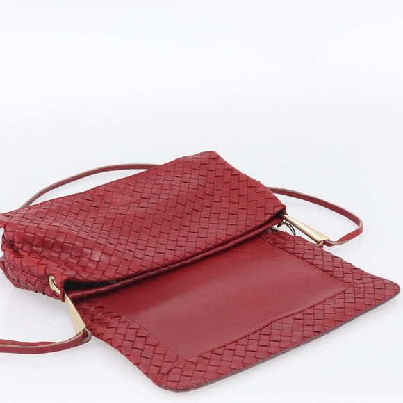Bottega Veneta INTRECCIATO Shoulder Bag Leather Red Gold Auth 211041A