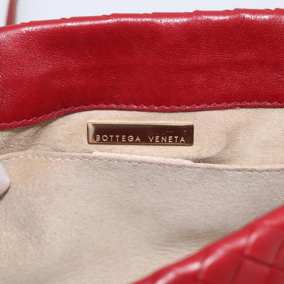 Bottega Veneta INTRECCIATO Shoulder Bag Leather Red Gold Auth 211041A