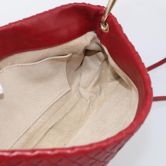 Bottega Veneta INTRECCIATO Shoulder Bag Leather Red Gold Auth 211041A