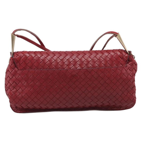 Bottega Veneta INTRECCIATO Shoulder Bag Leather Red Gold Auth 211041A