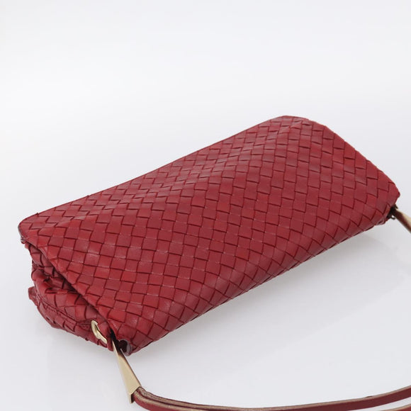Bottega Veneta INTRECCIATO Shoulder Bag Leather Red Gold Auth 211041A