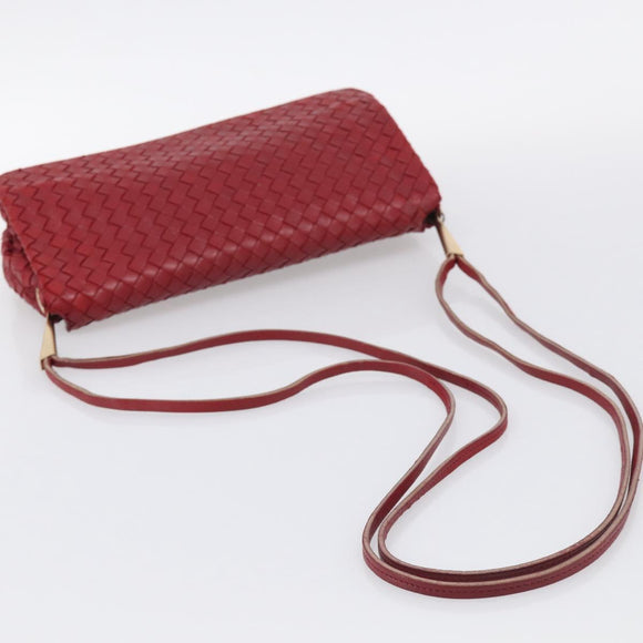 Bottega Veneta INTRECCIATO Shoulder Bag Leather Red Gold Auth 211041A