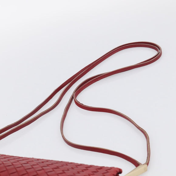 Bottega Veneta INTRECCIATO Shoulder Bag Leather Red Gold Auth 211041A