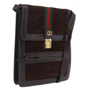 GUCCI Web Sherry Line Shoulder Bag Suede Brown Gold Tone Auth 211045-1