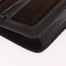 GUCCI Web Sherry Line Shoulder Bag Suede Brown Gold Tone Auth 211045-14