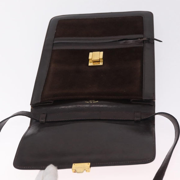 GUCCI Web Sherry Line Shoulder Bag Suede Brown Gold Tone Auth 211045