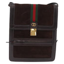GUCCI Web Sherry Line Shoulder Bag Suede Brown Gold Tone Auth 211045-2
