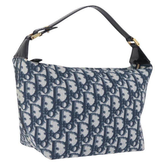Christian Dior Trotter Canvas Hand Bag PVC Navy Gold Tone Auth 211053V