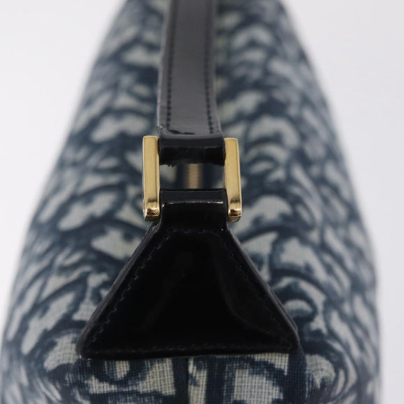 Christian Dior Trotter Canvas Hand Bag PVC Navy Gold Tone Auth 211053V