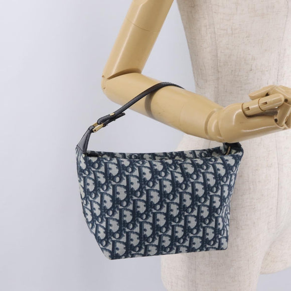 Christian Dior Trotter Canvas Hand Bag PVC Navy Gold Tone Auth 211053V