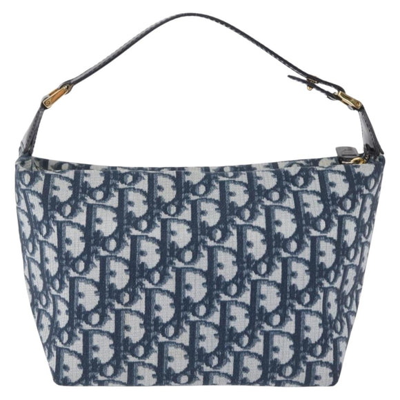 Christian Dior Trotter Canvas Hand Bag PVC Navy Gold Tone Auth 211053V