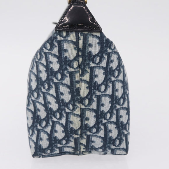 Christian Dior Trotter Canvas Hand Bag PVC Navy Gold Tone Auth 211053V