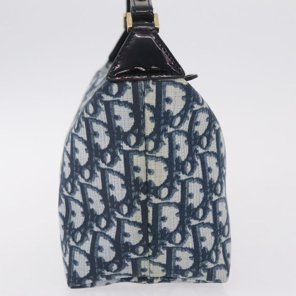 Christian Dior Trotter Canvas Hand Bag PVC Navy Gold Tone Auth 211053V