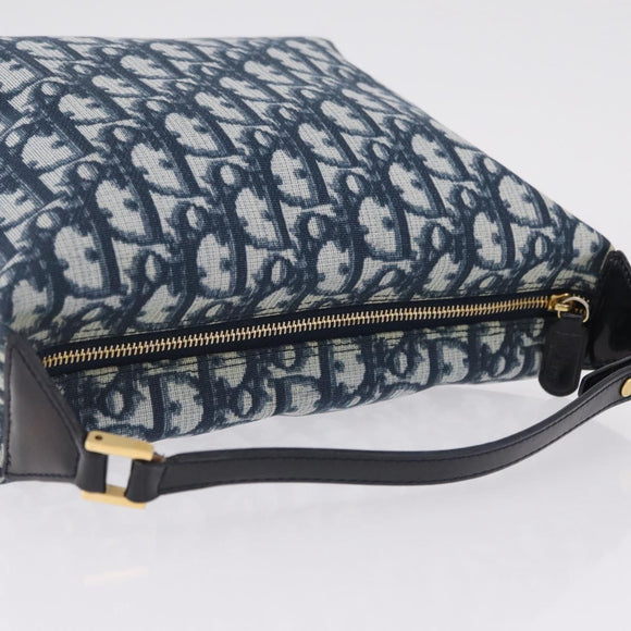 Christian Dior Trotter Canvas Hand Bag PVC Navy Gold Tone Auth 211053V
