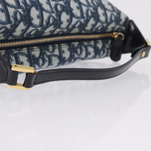 Christian Dior Trotter Canvas Hand Bag PVC Navy Gold Tone Auth 211053V