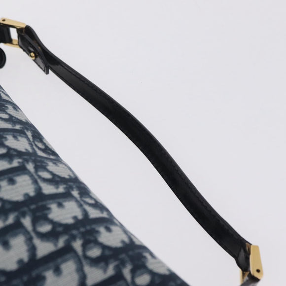 Christian Dior Trotter Canvas Hand Bag PVC Navy Gold Tone Auth 211053V