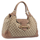 GUCCI GG Canvas Horsebit Hand Bag Beige Gold Tone 223958 Auth 211056V-1